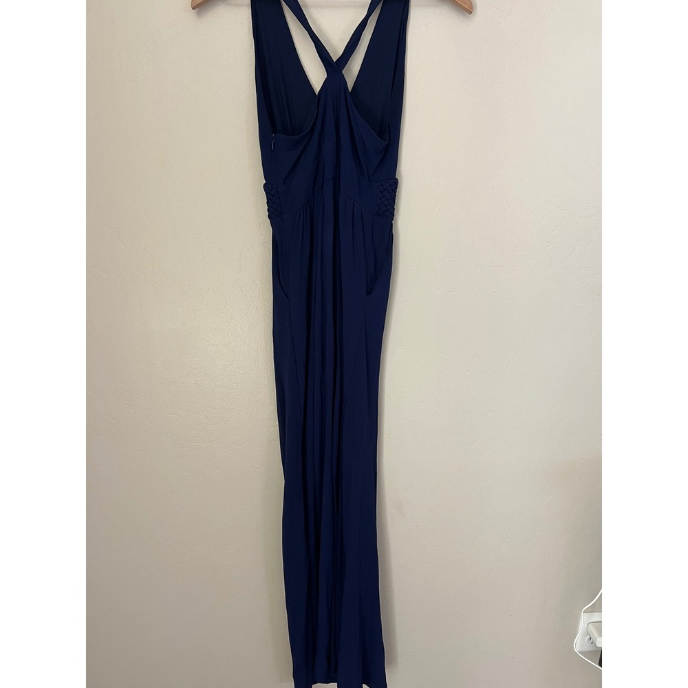 Maeve Anthropologie Navy Blue Yuma Maxi Dress Woven Empire Waist V-Neck Size 4 - Picture 5 of 7